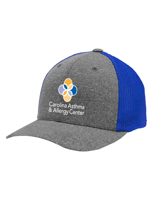 Flexfit Royal/Medium Grey Heather Melange Mesh Back Trucker Cap w/Carolina Asthma Logo