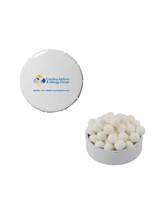 Signature Peppermints In White Snap Top Tin  w/Carolina Asthma Logo