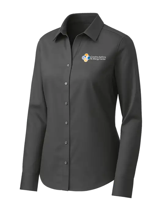 Brooks Brothers Womens Dark Grey Wrinkle-Free Stretch Pinpoint Shirt w/Carolina Asthma Logo
