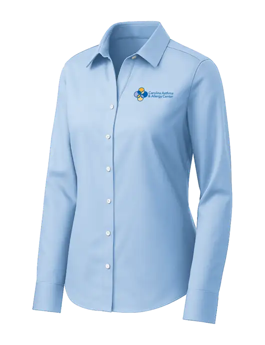 Brooks Brothers Womens Light Blue Wrinkle-Free Stretch Pinpoint Shirt w/Carolina Asthma Logo