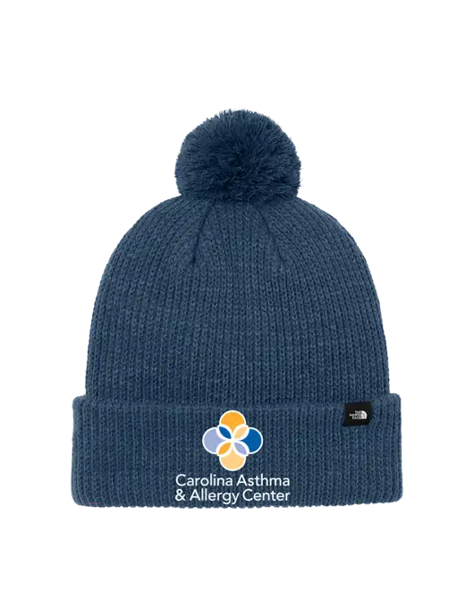 The North Face Light Navy Pom Beanie w/Carolina Asthma Logo