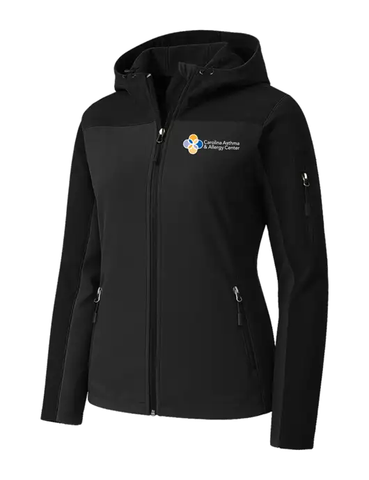Womens Hooded Core Black Soft Shell Jacket w/Carolina Asthma Logo