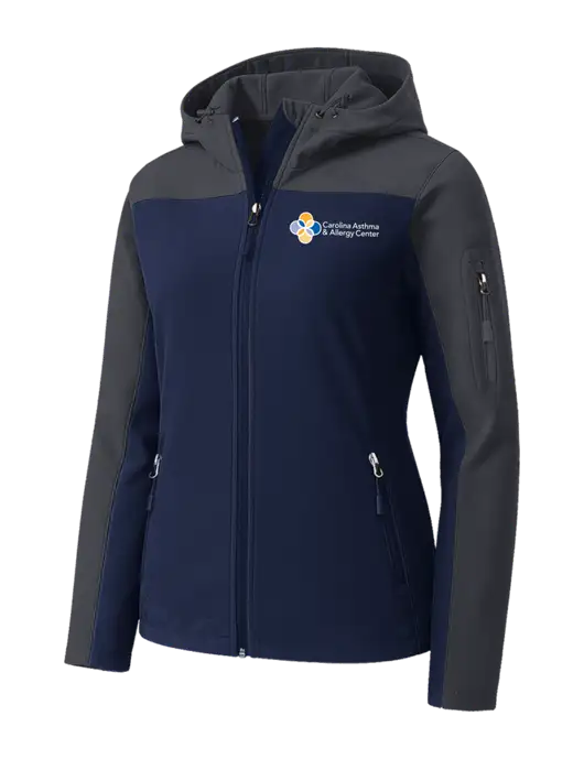 Womens Hooded Core Navy/Dark Grey Soft Shell Jacket w/Carolina Asthma Logo