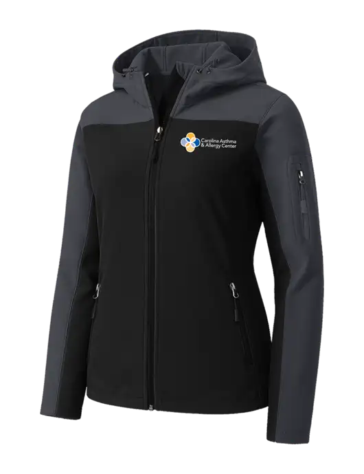 Womens Hooded Core Dark Grey/Black Soft Shell Jacket w/Carolina Asthma Logo