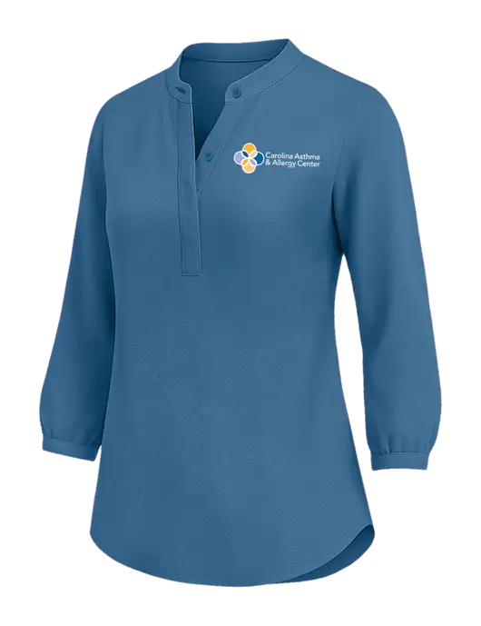 Womens Three Quarter-Sleeve Textured Light Navy Crepe Tunic w/Carolina Asthma Logo