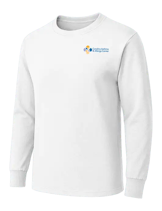 White Heavyweight Long Sleeve 6.1 oz T-Shirt w/Carolina Asthma Logo