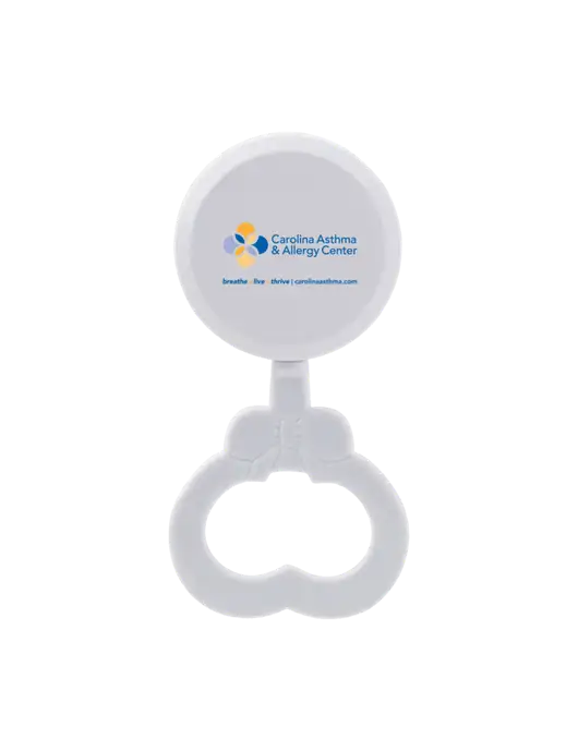 White Baby Rattle w/Carolina Asthma Logo